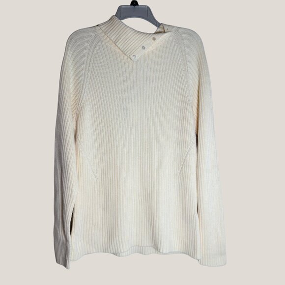 Lands' End Sweaters - Land’s End Cream Ribbed Knit Sweater – Button Collar Pullover, Cozy Winter Class